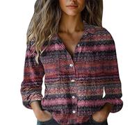 Camicetta Cotone e Lino per le Donne Manica Lunga T-shirt Basic A Buon Mercato Cotone Cotone Cotone Lino Ample Top Camicie Scollo a V T-shirt Con Bottoni Stampa Chic Estate Camicetta, Rosa, S