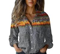 Camicetta Cotone e Lino per le Donne Manica Lunga T-shirt Basic A Buon Mercato Cotone Cotone Cotone Lino Ample Top Camicie Scollo a V T-shirt Con Bottoni Stampa Chic Estate Camicetta, grigio, M