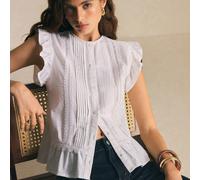 Camicetta da donna 100% cotone, bianca elegante, con maniche a volant, pieghe, pizzo e bottoni, ideale per un tè pomeridiano, stile cottagecore vintage boho chic estivo. L,M,S,XL,XS,XXL,XXS,XXXL,XXXXL