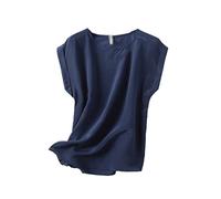 Camicetta da donna 100% pura seta di gelso con scollo rotondo camicia manica corta taglie forti, Marina Militare, XL