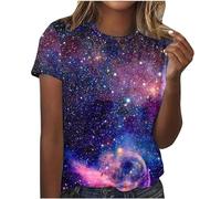 Camicetta da donna 3D Galaxy con stampa Tshirt Estate Cielo Stellato T Shirt Glitter Girocollo Galassia Tunica Manica Corta Via Lattea T-Shirt Maglioni Notte Stella Maglione Maglia Maglia Maglia, 01