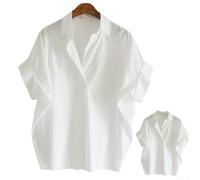 Camicetta da donna a maniche corte elegante colletto rovesciato S-2XL (bianco 2XL)