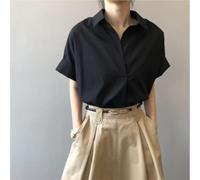 Camicetta da donna a maniche corte elegante colletto rovesciato S-2XL (nero S)