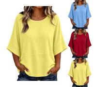 Camicetta da donna a maniche corte, estiva, girocollo, leggera, per il tempo libero, Celeste., 3XL