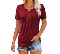 Camicetta da donna a maniche corte, tinta unita, top da donna, taglie forti, a maniche corte, casual, taglie dalla M alla 5XL, abbigliamento per la vita quotidiana, regali di Natale, Rosso, 4XL