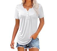 Camicetta da donna a maniche corte, tinta unita, top da donna, taglie forti, a maniche corte, casual, taglie dalla M alla 5XL, abbigliamento per la vita quotidiana, regali di Natale, bianco, L