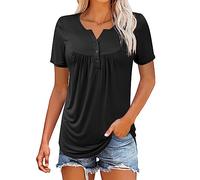Camicetta da donna a maniche corte, tinta unita, top da donna, taglie forti, a maniche corte, casual, taglie dalla M alla 5XL, abbigliamento per la vita quotidiana, regali di Natale, Nero , L