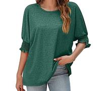 Camicetta da donna a maniche lunghe, camicia basic da donna, tinta unita, alla moda, vestibilità ampia, girocollo, polsini legati, top per allenamento al chiuso e all'aperto, regali di Natale, Jn, XXL