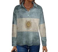 Camicetta da donna a maniche lunghe con bottoni e colletto con bandiera argentina vintage, Stile:, L