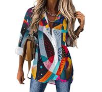 Camicetta da donna a maniche lunghe, con bottoni, stile astratto, jazz, strumentale, alla moda, con scollo a V, Stile-42, XL