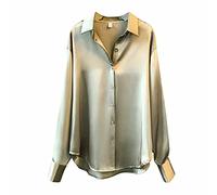 Camicetta da donna a maniche lunghe sottile - Top eleganti camicette in raso lucide camicetta in seta con bottoni camicetta estiva classica camicia a maniche lunghe in seta camicie magliette tunica
