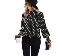 Camicetta da donna a pois con volant a sbuffo a maniche lunghe top autunnale plissettato frontale con volant e collo a lupetto tunica top-nero+bianco a punti-XXL