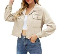 Camicetta da donna alla moda in stile casual con colletto alto, pratiche tasche decorative con chiusura a bottone per una vita quotidiana senza tempo, beige., M