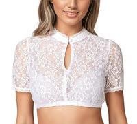 Camicetta da donna bianca Dirndl camicetta da donna in pizzo elegante Dirndlbluse a maniche corte con colletto alto, trasparente, camicetta tradizionale bavarese per Oktoberfest