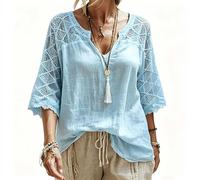 Camicetta da donna casual con scollo a V con design scavo e vestibilità ampia maniche a tre quarti tinta unita top di media lunghezza blu (XL blu)