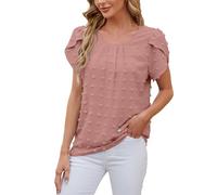 Camicetta da donna casual estiva con scollo a V e maniche a 3/4 con volant, 1d-rosa, L