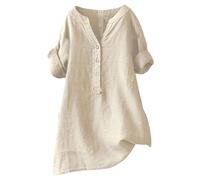 Camicetta da donna chic ed elegante camicia in lino da donna camicette e camicette casual con maniche a tinta unita tunica camicetta di grandi dimensioni traspirante abbigliamento sciolto Liquette