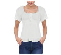 Camicetta da donna con bottoni Dirndl, camicetta da donna in pizzo, elegante camicetta tradizionale Dirndl, colore bianco/rosa, a maniche corte, per Oktoberfest