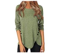 Camicetta da donna con bottoni, scollo rotondo, camicia da donna, casual, alla moda, vintage, elegante, in mix di materiali, da donna, casual, streetwear, verde, L