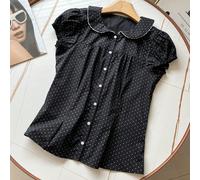 Camicetta da donna con colletto Peter Pan, maniche a sbuffo e vita stretta, a pois bianchi e neri. Stile retrò francese dolce, adatta per foto di laurea e appuntamenti in primavera/estate L,M,SColore 