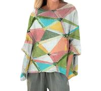 Camicetta da donna con maniche a 3/4, in cotone e lino, casual, estiva, girocollo, con spacco laterale, 1b-beige, M