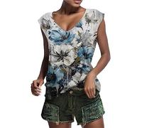 Camicetta da donna con maniche ad ali estive, casual, scollo a V, tinta unita, per il tempo libero, vestibilità ampia Batik T Shirt, grigio., XL