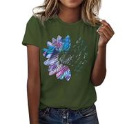 Camicetta da donna con motivo farfalle d'amore, a maniche corte, scollo rotondo, alla moda, leggera, morbida, casual, abbigliamento estivo, a maniche lunghe da donna, verde scuro, XXL