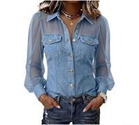 Camicetta da donna con scollo a V, a maniche lunghe, in pizzo, casual | Elegante scollo a V, applicazione in pizzo fine, maniche lunghe, look casual, per primavera e autunno