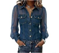 Camicetta da donna con scollo a V, a maniche lunghe, in pizzo, casual | Elegante scollo a V, applicazione in pizzo fine, maniche lunghe, look casual, per primavera e autunno