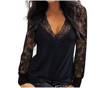 Camicetta da donna con scollo a V, maniche lunghe, pizzo, tessuto a rete, casual, alla moda, per donne eleganti nella vita di tutti i giorni, per occasioni speciali