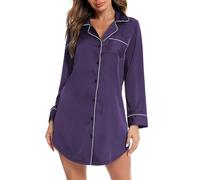 Camicetta da donna con sette polsini, cardigan per abbigliamento domestico, camicia da notte, in seta ghiacciata, elegante tuta da notte (viola, XL)