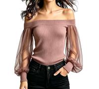Camicetta da donna con spalle scoperte in maglia a costine a maniche lunghe | Questo splendido top con spalle scoperte combina un accogliente corpetto in maglia a costine con eleganti maniche a lanterna