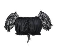Camicetta da donna con spalle scoperte, in pizzo, elegante, bianca, a maniche corte, taglie grandi, per Oktoberfest, sexy, con allacciatura, per feste a tema