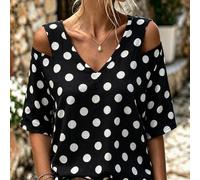 Camicetta da donna con spalle scoperte, scollo a V, maniche corte, , stampa a grandi, stile retrò