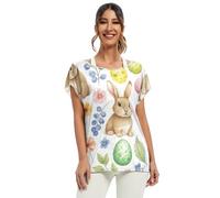 Camicetta da donna con uova di Pasqua a pipistrello, con grazioso coniglio, camicetta allentata, Carino Conigli Uova di Pasqua, XL