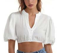 Camicetta da donna Dirndl da donna, in pizzo, per Oktoberfest, colore bianco, camicetta tradizionale Dirndl, camicetta in mussola, colore bianco, bianco, S