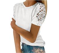 Camicetta da donna elegante a maniche corte per lavoro UK da donna tinta unita a maniche corte O-collo pullover in pizzo camicie camicetta business ufficio top 2025, bianco, M