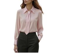 Camicetta da donna elegante con colletto e risvolto, a maniche lunghe, tinta unita, da lavoro, da donna, per ufficio, lavoro, camicie alla moda per uscite eleganti e casual