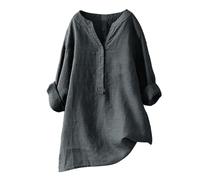 Camicetta da donna elegante ed elegante camicia in cotone lino, camicia oversize da donna di grandi dimensioni, camicetta con scollo a V manica lunga basic tinta unita top da spiaggia vacanza tunica