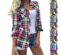 Camicetta da donna elegante ed elegante, cappotto da donna primavera corta, camicia plaid camicetta vintage camicette classica cardigan manica lunga top giornaliero loungewear grande taglia cardigan