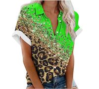 Camicetta da donna estiva a maniche corte con tasca, alla moda, tinta unita, con risvolto, camicetta con bottoni sul davanti, aperta sulla parte anteriore, S-3XL, Z4 verde, L