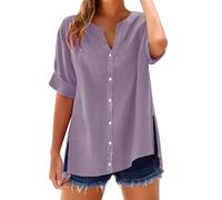 Camicetta da donna estiva, a maniche corte, estiva, taglie forti, con scollo a V, oversize, camicetta estiva, leggera e ariosa, camicetta a tunica, tinta unita, estiva, Lilla, L