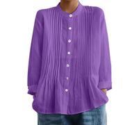 Camicetta da donna in cotone e lino, leggera, vestibilità ampia, tessuto confortevole traspirante, abbigliamento da lavoro estivo e maglietta per le vacanze, 1B-viola., M