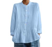 Camicetta da donna in cotone e lino, leggera, vestibilità ampia, tessuto confortevole traspirante, abbigliamento da lavoro estivo e maglietta per le vacanze, 1a-azzurro, M