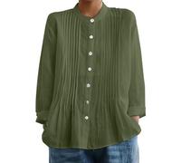 Camicetta da donna in cotone e lino, leggera, vestibilità ampia, tessuto confortevole traspirante, abbigliamento da lavoro estivo e maglietta per le vacanze, 1c-verde, M