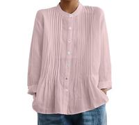 Camicetta da donna in cotone e lino, leggera, vestibilità ampia, tessuto confortevole traspirante, abbigliamento da lavoro estivo e maglietta per le vacanze, 1A-rosa, M