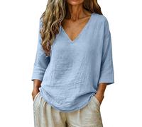 Camicetta da donna in cotone lino - T-shirt con scollo a V da donna, maglietta sciolta, top sottile, camicetta traspirante, camicia per il tempo libero all'aria aperta Top semplice camicetta moda top