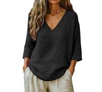 Camicetta da donna in cotone lino - T-shirt con scollo a V da donna, maglietta sciolta, top sottile, camicetta traspirante, camicia per il tempo libero all'aria aperta Top semplice camicetta moda top