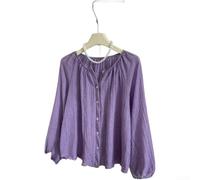 Camicetta da donna in lino e cotone, con maniche lunghe a lanterna, retrò, vestibilità larga, casual, estiva, tinta unita, girocollo, camicia artistica per uso quotidiano, bianco, nero, verde, giallo