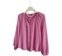 Camicetta da donna in lino e cotone, con maniche lunghe a lanterna, retrò, vestibilità larga, casual, estiva, tinta unita, girocollo, camicia artistica per uso quotidiano, bianco, nero, verde, giallo